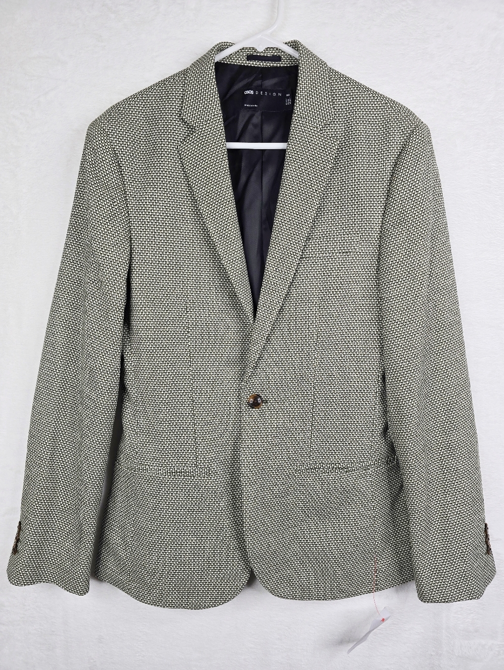 ASOS Design Men’s Blazer 36R Green Cream Pattern One Button Sport Coat NWT